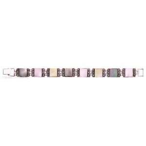   Silver Marcasite Color Mother Of Pearl Square Link Bracelet Jewelry