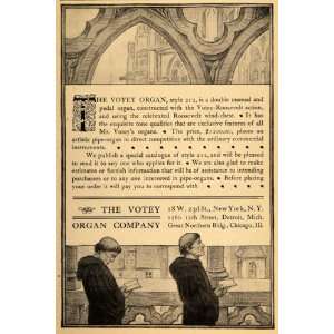  1898 Vintage Ad Votey Pipe Pedal Organ 212 Monks Church 