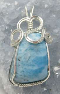 Larimar Blue Pectolite Dominican Gemstone Sterling Silver Wire Wrapped 