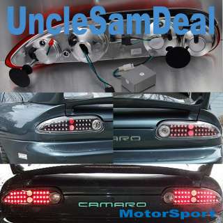 98 02 CHEVY CAMARO CLEAR LENS BLACK RED LED TAIL LIGHTS  