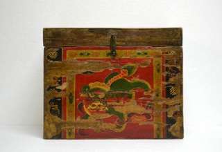 Rare Chinese Antique Wood Box Painted Foo Dog MAR12 01  