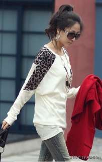 New Casual Korea Women Leopard Round Neck Long T shirt  