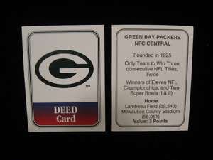 GREEN BAY PACKERS NFL OPOLY TEAM LOGO DEED CARD RARE  