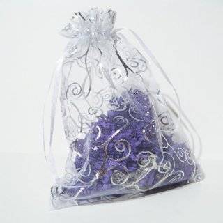 50 Organza Gift Bags (White with Silver Details)