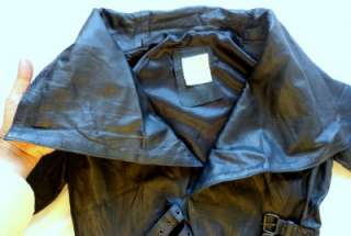   soft dusty navy blue asymmetrical 100% leather jacket(biker)S/M  