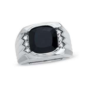Gordons Jewelers Mens Cushion Cut Onyx Ring in Sterling Silver with 