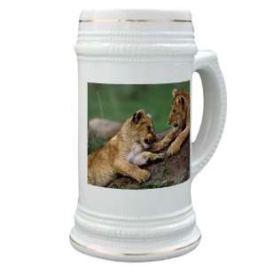    Stein (Glass Drink Mug Cup) Lion Cubs Playing 