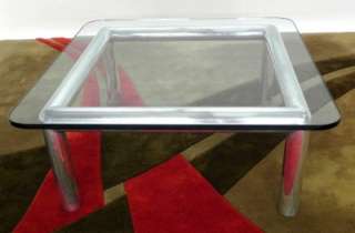Modern Glass Top Square Aluminum Base Coffee Table  