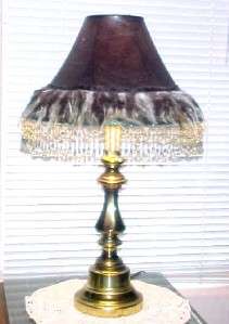 Brass Table Lamp Folk Art Shade With Beads & Feathers 587  