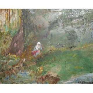   Impressionist Art, Antique Landscape Forest Oil Painting, Signed
