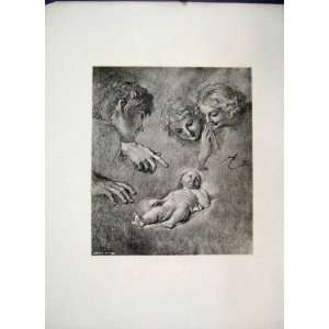   Lebrun Grand Masters Etching C1875 Baby Faces Fingers