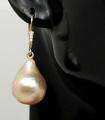 LARGE CHINA KASUMI BAROQUE PEARLS & SOLID 14K GOLD DIAMOND LEVERBACK 