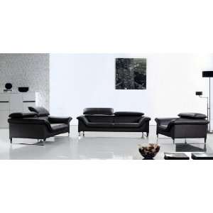  Modern Black Compact Leather Sectional Sofa