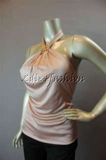 695 New with Tag GUCCI Sexy Champagne Stretchy Rayon Logo Halter Top 
