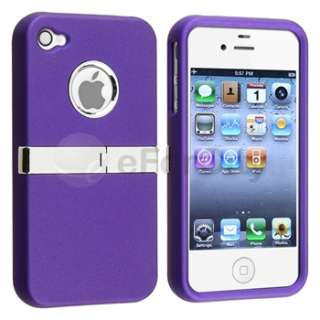 DELUXE Purple CLIP ON HARD CASE COVER W/CHROME STAND FOR iPhone 4 G 