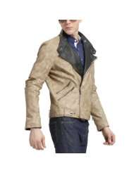 DOUBLJU Mens Casual Rider coloration FAUX Leather Jacket(GJ11)