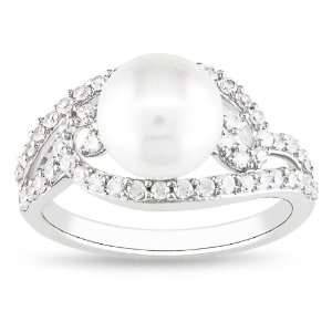 Sterling Silver 1 CT TGW White Cubic Zirconia White Freshwater Pearl 