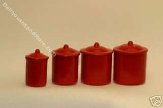 Miniature Red Enamel 4 Piece Kitchen Cannister Set  
