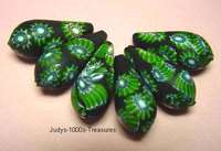  MILLEFIORI BEADS TEAR DROP GREEN AND BLACK MADE IN ITALY  