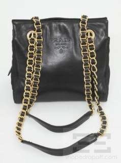 Prada Vintage Black Leather & Gold Chain Strap Shoulder Bag  