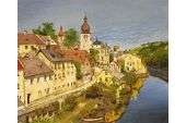 European Village River Landscape Oil Painting  