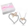 Sterling Silver 1/5ct TDW Diamond Heart Necklace Mother Daughter Boxed 