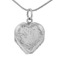 Sterling Silver 4 way Etched Heart Locket Necklace  
