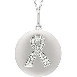 14k Gold Diamond Breast Cancer Ribbon Disc Pendant  
