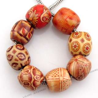 60 Mixed Wood European Charm Beads Fit Bracelet P656  