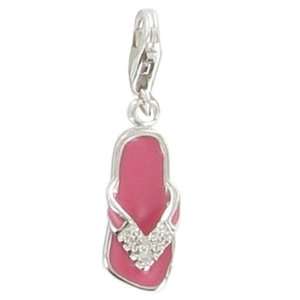   Sterling Silver Charms Summer Shoe  with Pink Enamel   Lobster Clasp