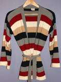 Woman’s 100% ACRYLIC Sweater Coat, Small, Long Sleeve, Stripes, Tie 