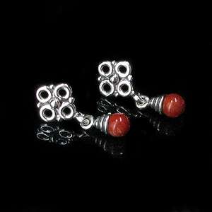 925 Sterling Silver Natural Red Coral Flower Earrings  
