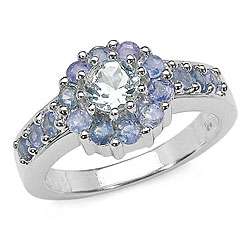 Sterling Silver Aquamarine and Blue Sapphire Ring (Size 7)   