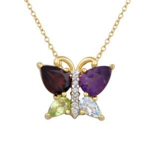   Plated Sterling Silver Multi Gemstone Butterfly Pendant, 18 Jewelry