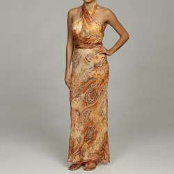 Issue New York Womens Silk Paisley Halter Maxi Dress  