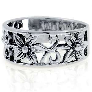 925 Sterling Silver FLOWER FILIGREE Band Ring Size/Sz 6 696  