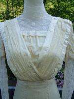   Edwardian Early 1900s Silk Wedding Dress & Wax Flower Veil XXS  