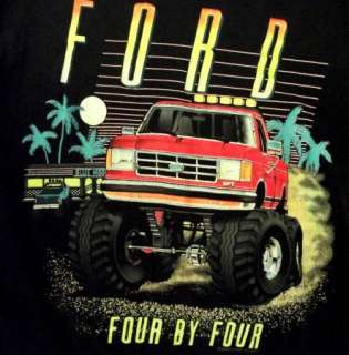 RAD Black 80s Vtg Ford Monster Truck Neon T Shirt sz L  