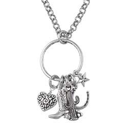 Charming Life Pewter and Silvertone Western Cowgirl Charm Necklace