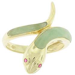 10k Yellow Gold Jadeite and Ruby Snake Ring  