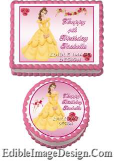 PRINCESS BELLE Edible Birthday Party Cake Image Cupcake Topper Favors 