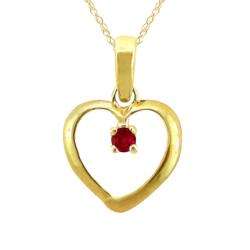 10k Gold January Birthstone Petite Garnet Designer Heart Necklace 