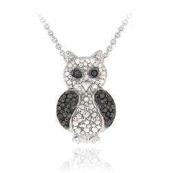 Sterling Silver Black Diamond Accent Owl Necklace  