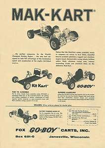 Vintage 1960 Fox Mak Kart, Go Boy 60 & Kit Kart Go Kart Ad  