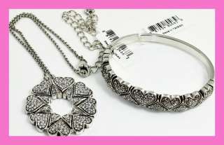 Brighton AS ONE Heart Necklace & Bangle Bracelet Set NWT & Pouch 