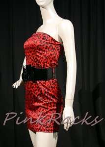 New Satin Cheetah Print Mini Tube Dress W/ Belt Red  
