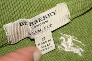 Mens Green BURBERRY LONDON Slim Fit Polo Shirt Small S  