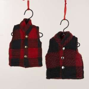   Cabin Red & Black Plaid Vest Christmas Ornaments 4.5