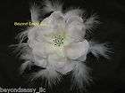 Bridal White Gardenia Swarovski Crystal Silk Flower Feather Fascinator 