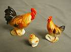 VINTAGE ROOSTER AND CHICKENS SET   CERAMIC   2 3/8 TO 1   COLORFUL 